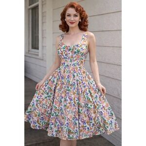 VINTAGE ALAIN TOUSSAINT Floral Midi Dress Women's 10 Petite 10P 90s Cottagecore